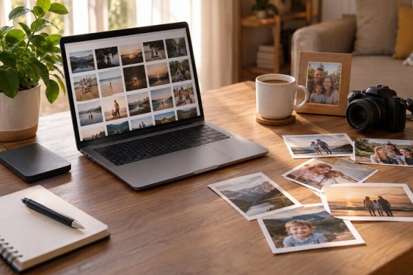 Bilgisayar ve basılı fotoğraflarla dijital arşiv düzeni