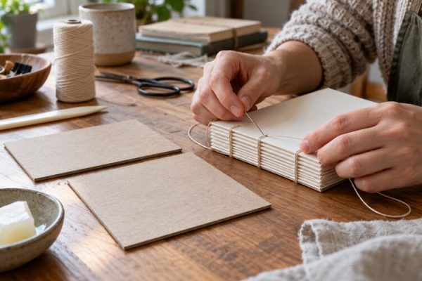 Evde iplik dikişli kitap ciltleme çalışması
